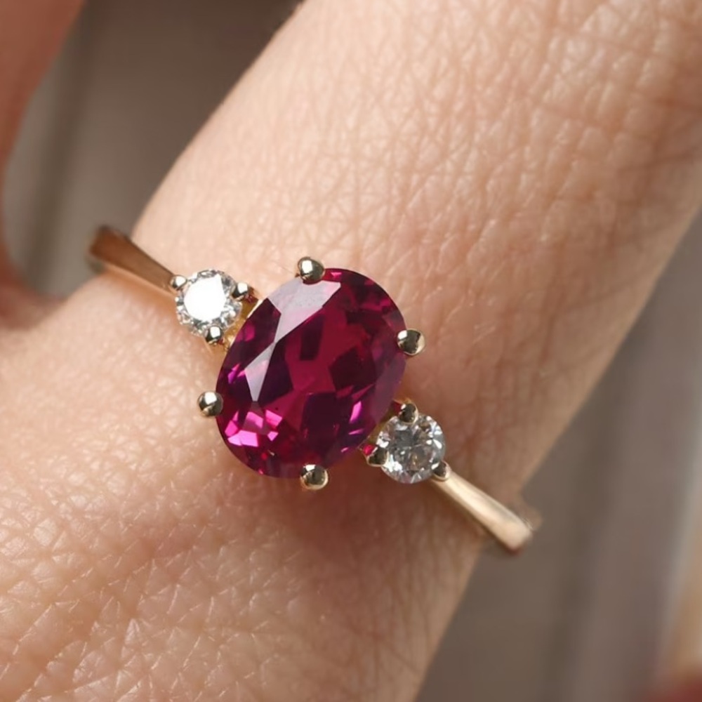 Elegant 14k Gold Plated and Pink Crystal Gemstone Ring - Picture 3 of 4